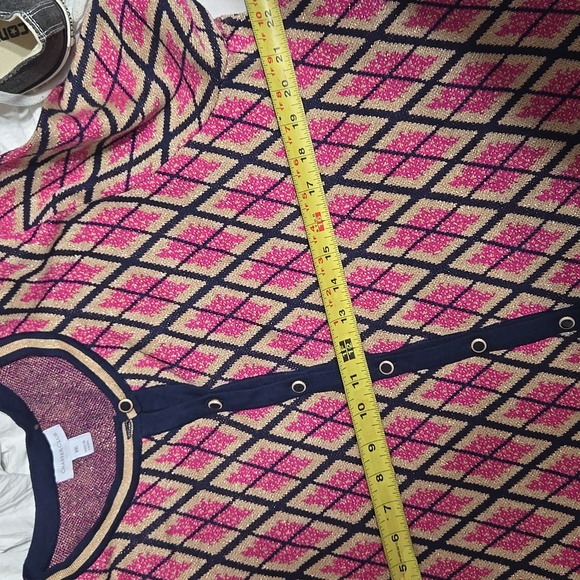 🟣 Charter Club Pink and Navy Argyle Crewneck Cardigan - Picture 9 of 10